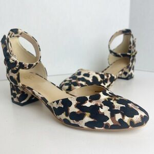 •CABI• NEW‎ Leopard Print Kiki Ankle Strap Block Heel Size 7.5M Mary Jane